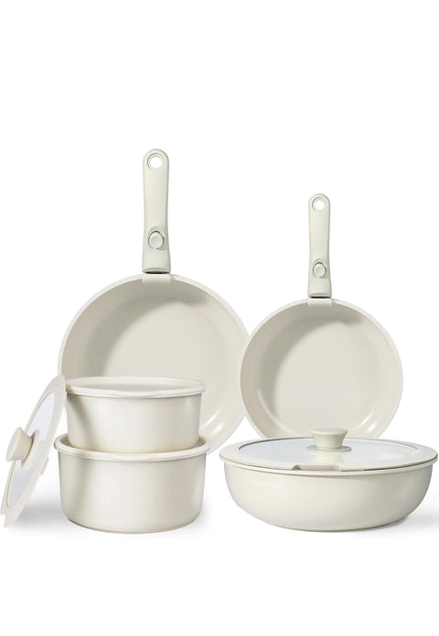 Batterie de Cuisine 11 Pièces Granit Beige – Antiadhésive, Empilable & Élégante