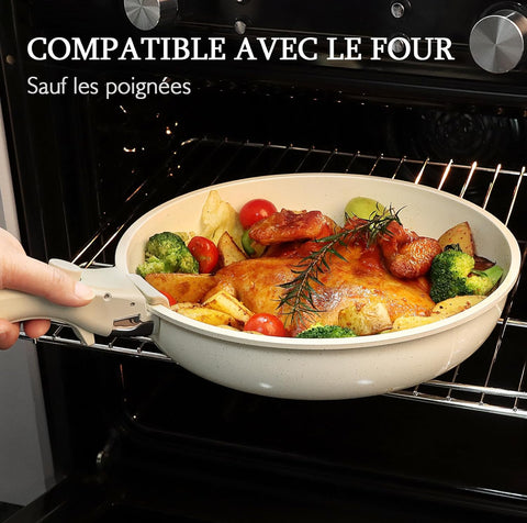 Batterie de Cuisine 11 Pièces Granit Beige – Antiadhésive, Empilable & Élégante