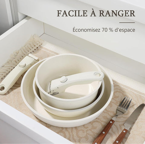 Batterie de Cuisine 11 Pièces Granit Beige – Antiadhésive, Empilable & Élégante