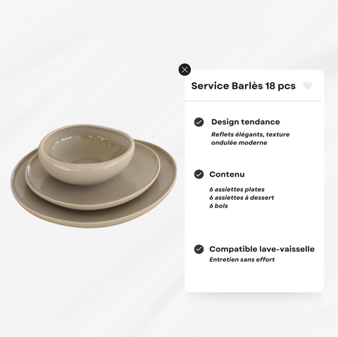Service à dîner Barlès – 18 pièces en céramique beige