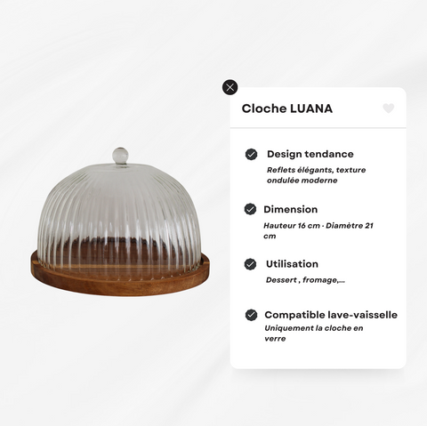 Cloche à gâteau LUANA – Verre soufflé & plateau en bois d’acacia (Ø 21 cm)