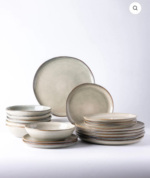 Service de Vaisselle 12 Pièces ARYA – Grès Vert Gris Élégant