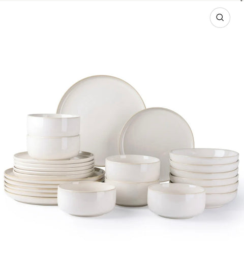 Service de Vaisselle 24 Pièces JASPER – Porcelaine Blanc Crème Élégant