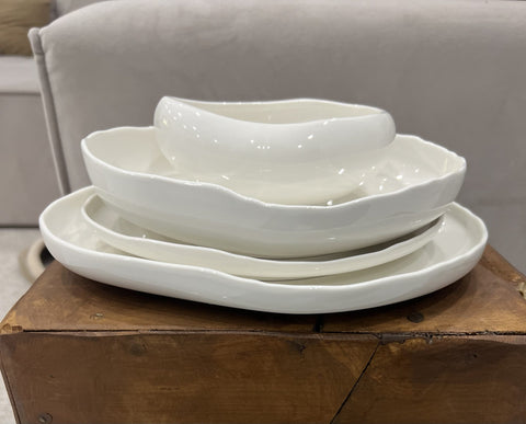 Service à Dîner BARLES en Porcelaine Blanche – 24 Pièces Formes Organiques