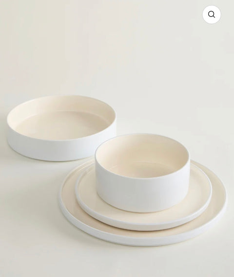 Noa Beige Blanc Ensemble de vaisselle 24 pièces