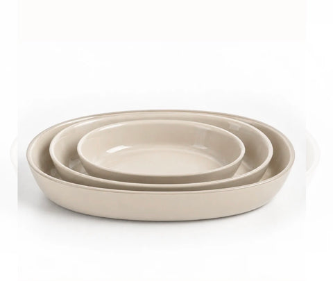Plat de cuisson en verre beige Set de 3 pièces ovale