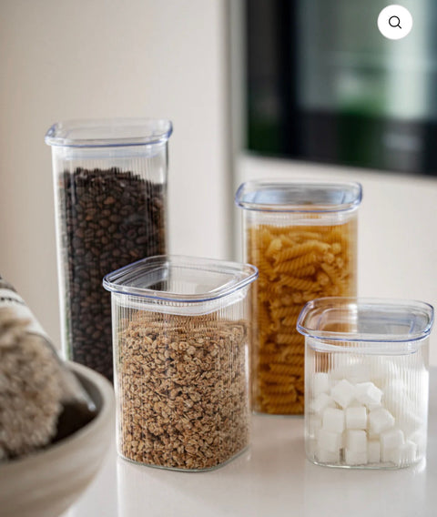 GRAND LOT DE 16 BOITE DE RANGEMENT EN VERRE RAYÉ AVEC COUVERCLE