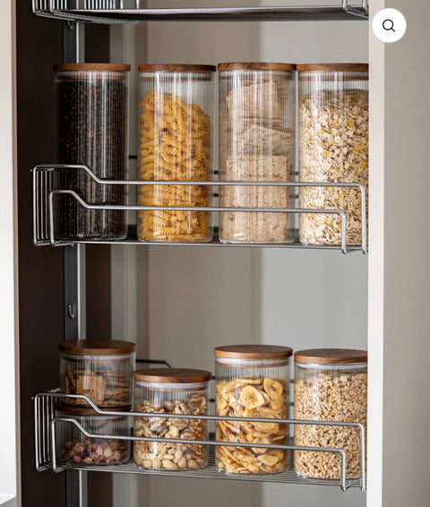 GRAND LOT DE 16 BOITE DE RANGEMENT EN VERRE AVEC COUVERCLE EN BOIS D’ACACIA