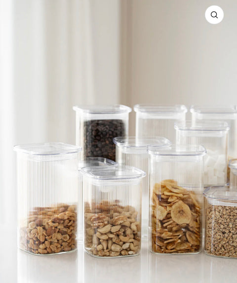 GRAND LOT DE 16 BOITE DE RANGEMENT EN VERRE RAYÉ AVEC COUVERCLE