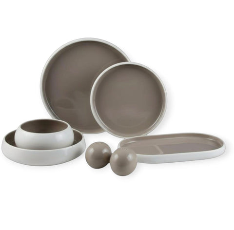 Service à dîner MOON ( BONDY ) BLANC TAUPE 27 pièces