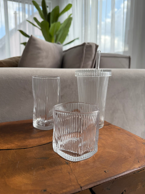Lot de 12 verres İCE RIFFLE + 4 Gobelets avec paille