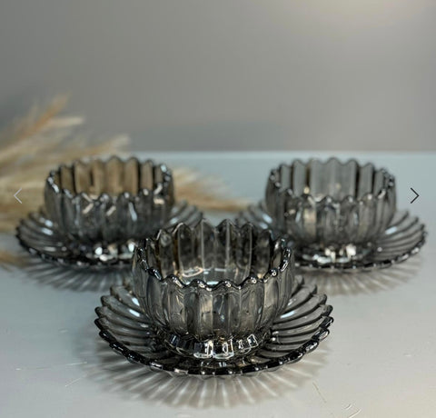 Bols tulipes gris foncé de luxe avec sous-verre - Lot de 6 - 12 pièces