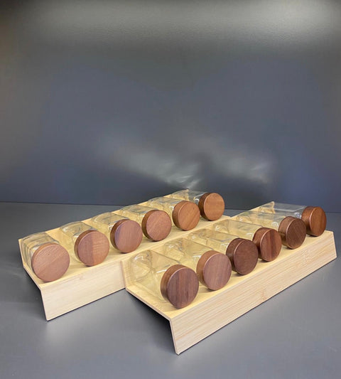 Pots à épices  avec couvercles en bois d'acacia | 12 pièces | 120 ml  + 2 planche à rangement