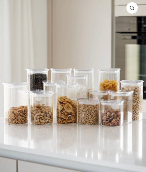 GRAND LOT DE 16 BOITE DE RANGEMENT EN VERRE RAYÉ AVEC COUVERCLE