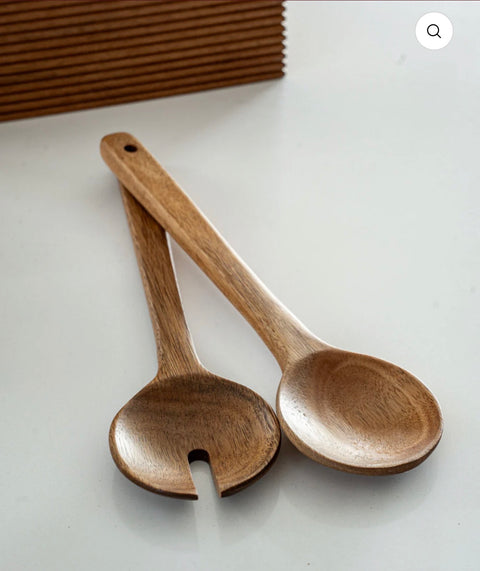 Couverts à Salade en Bois Naturel – Ensemble Cuillère & Fourchette