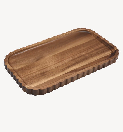 Plateau Rectangulaire Sculpté en Bois d’Acacia – 2 Tailles Disponibles