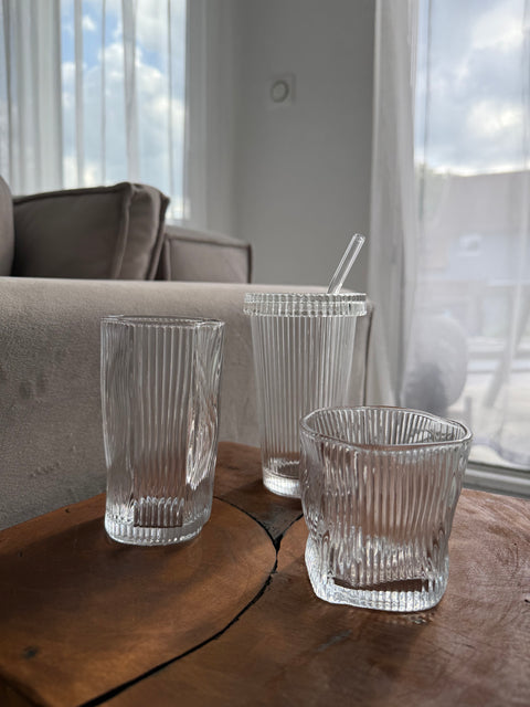 Lot de 12 verres İCE RIFFLE + 4 Gobelets avec paille