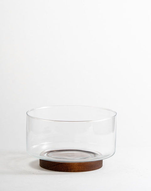 Saladier sur pied – Verre & Bois d’Acacia Ø18 cm