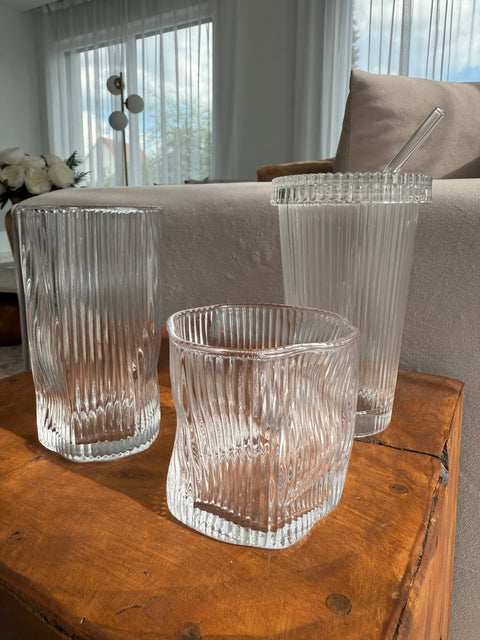 Lot de 12 verres İCE RIFFLE + 4 Gobelets avec paille