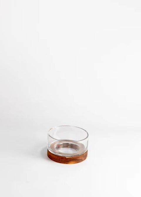 Saladier Verre & Bois d’Acacia avec Socle Intégré – Ø15 cm