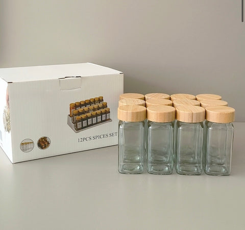 Pots à épices avec couvercle en bambou | 12 pièces | 120 ml