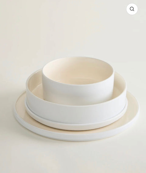 Noa Beige Blanc Ensemble de vaisselle 24 pièces