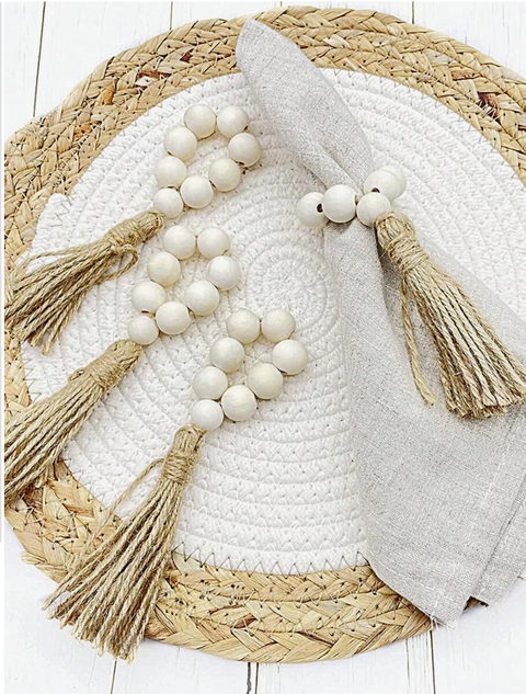 Ronds de serviette PERLA – Lot de 6 en perles de bois naturel