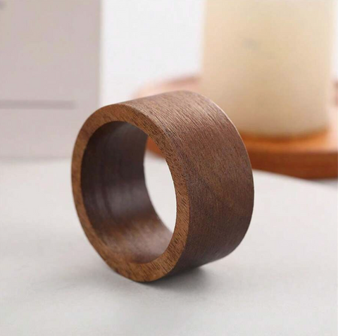 Dark wood napkin rings - 6 pieces