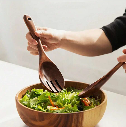 Couverts à Salade en Bois Naturel – Ensemble Cuillère & Fourchette
