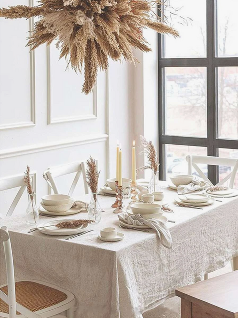 Beige linen effect tablecloth - 140x220cm