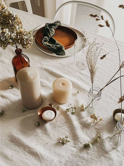 Beige linen effect tablecloth - 140x220cm