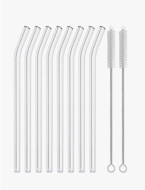 Lot de 8 Pailles en Verre Réutilisables + Goupillon