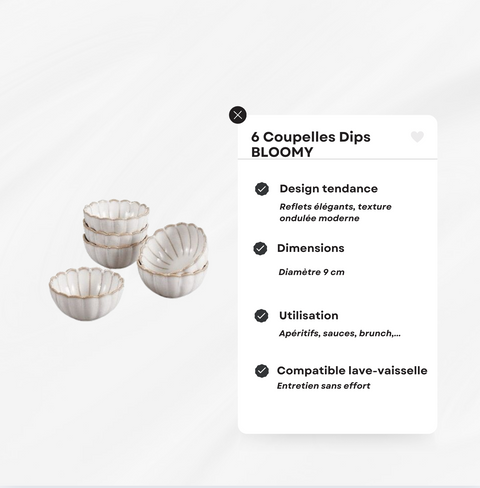 Mini coupelles à sauces en porcelaine Bloomy – Lot de 6 (Ø 9 cm)