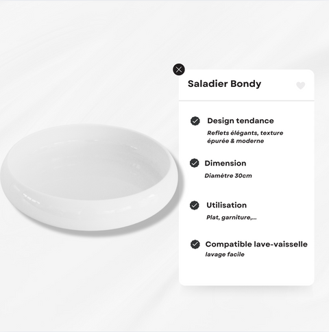Saladier Bondy porcelaine blanche brillante – Ø 30 cm