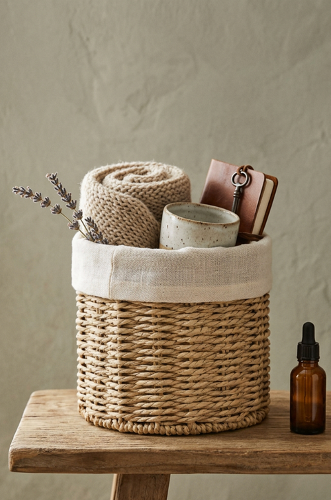 Corbeille Ronde -BOHO- avec Doublure en Lin