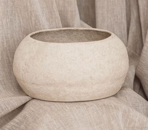 Vase CAVE en Grès Beige – 26 x H13,5 cm