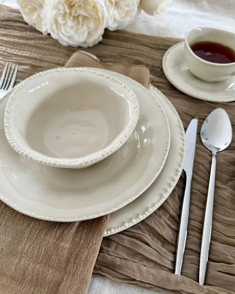 Pack vaisselle complet "Pearl" – Service 24 pièces + 6 tasses à café