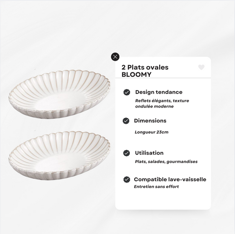 Plats ovales en porcelaine Bloomy – Lot de 2 (23 cm)