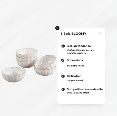 Bols en porcelaine Bloomy – Lot de 6 (Ø 13 cm)