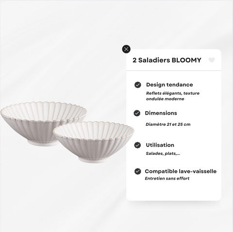 Saladiers en porcelaine Bloomy – Lot de 2 (21 cm et 25 cm)