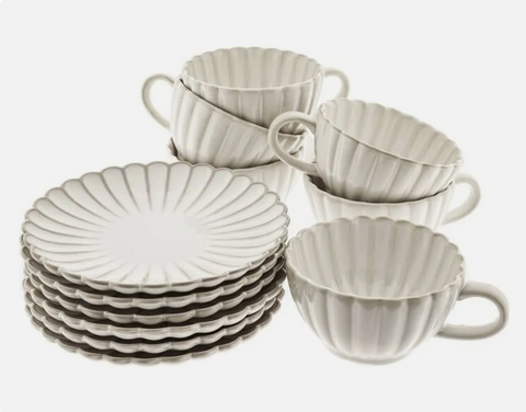 Tasses et sous-tasses en porcelaine Bloomy – Lot de 6 (220 ml)