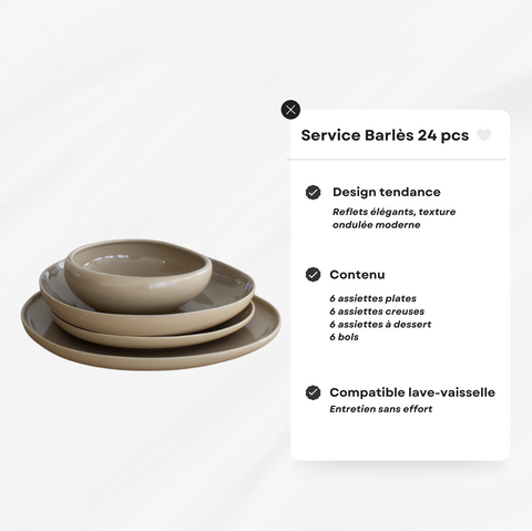 Service à dîner Barlès – 24 pièces beige design organique