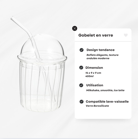 Gobelet en verre avec couvercle & paille – 450 ml (réutilisable et éco-chic)