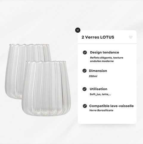 Verres Lotus en borosilicate – Lot de 2 (350 ml)