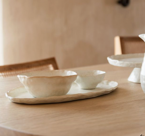 Grand Plat à Servir Nomad en Grès Émaillé – Beige – 39 cm