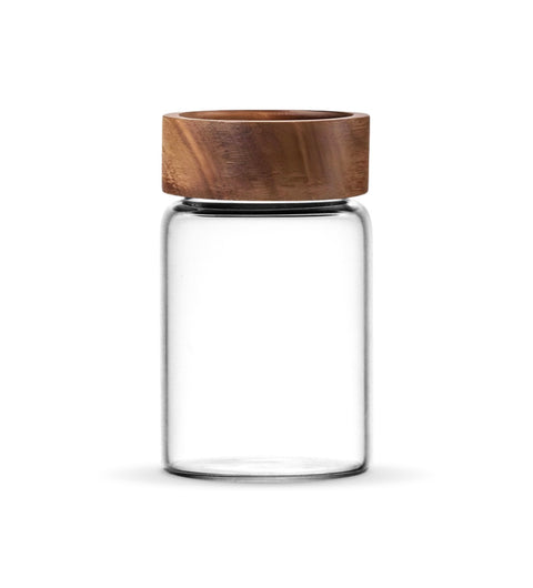 Pot à épices en verre borosilicate avec couvercle en bois d’acacia – 250 ml - LOT DE 6
