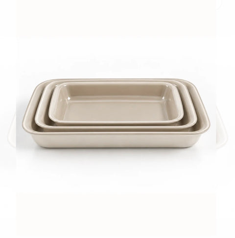 Plat de cuisson en verre beige Set de 3 pièces rectangulaire