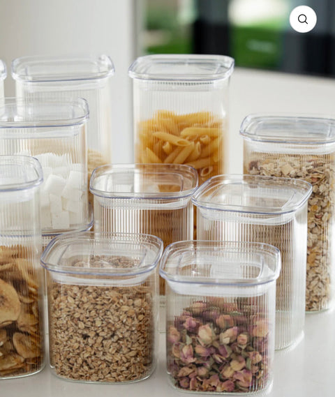 GRAND LOT DE 16 BOITE DE RANGEMENT EN VERRE RAYÉ AVEC COUVERCLE