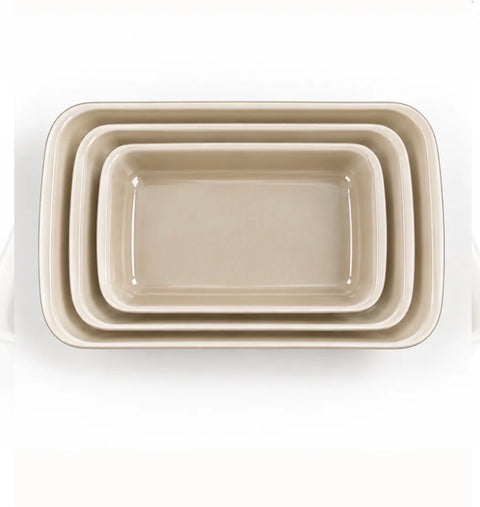 Plat de cuisson en verre beige Set de 3 pièces rectangulaire