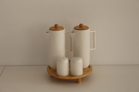 Ensemble Huile & Vinaigre + Sel & Poivre avec Présentoir en Bambou